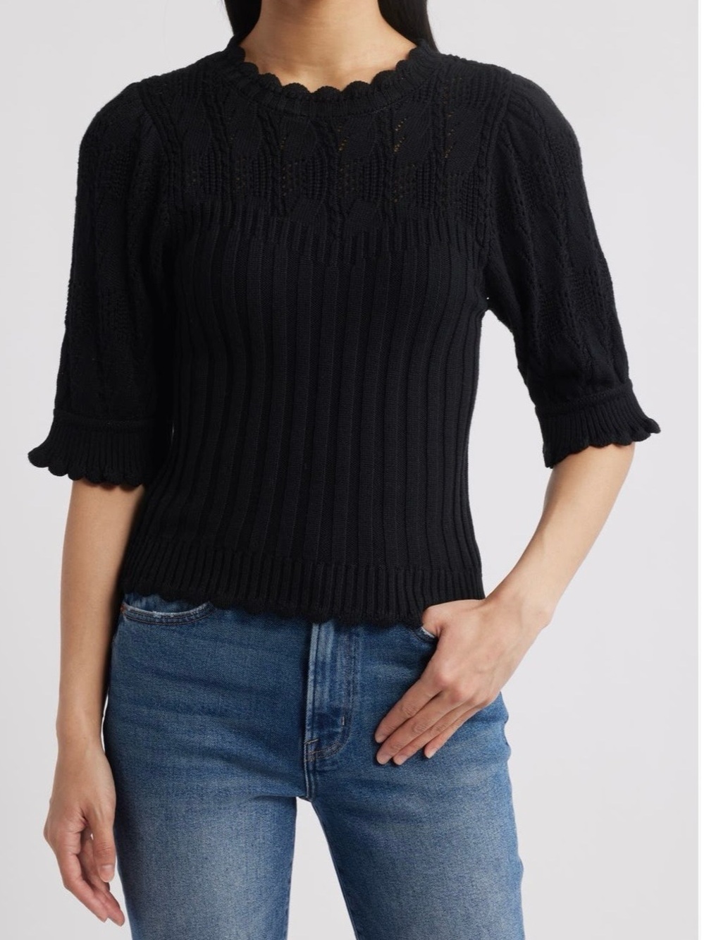 Wit & Wisdom Mixed Stitch Elbow Sleeve Sweater excellent cond retails $78 size S